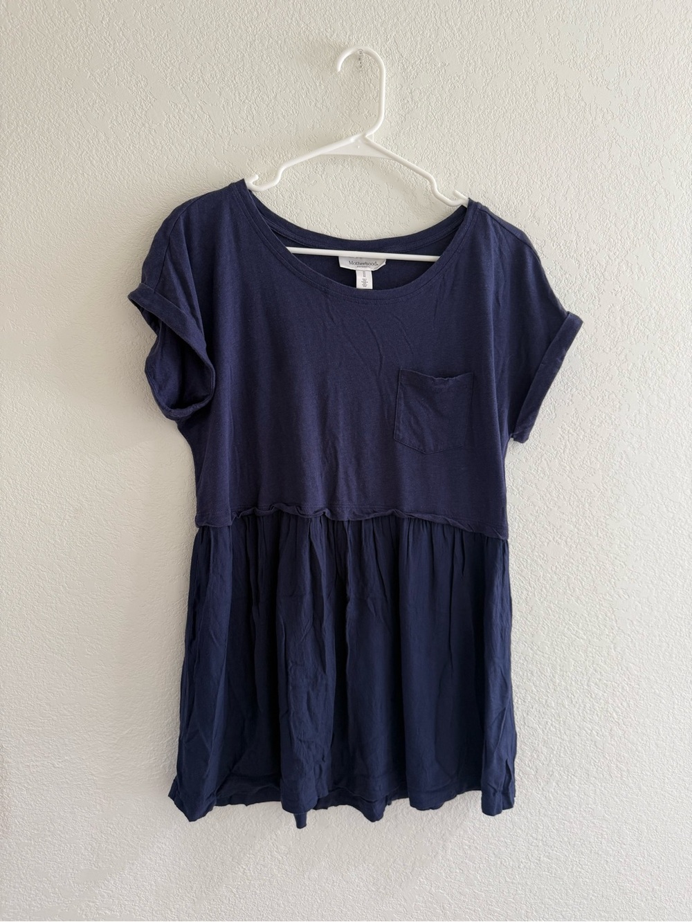 Motherhood Maternity Navy Short Sleeve Pocket Babydoll Tunic Top